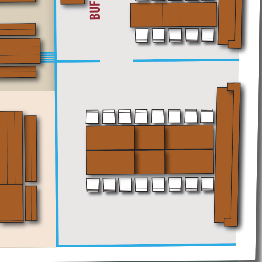 <b>Wintergarten 3</b> <br> Blocktafel <br><i>(Max. 18 Personen exkl. Buffetplatz)</i>